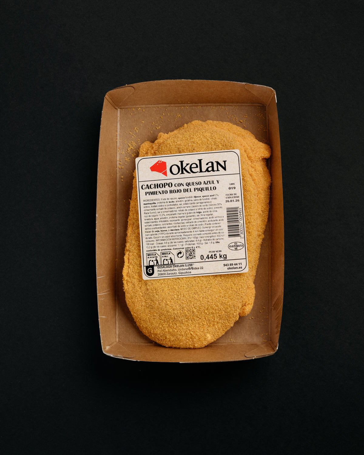 Cachopo queso azul pimiento rojo Okelan
